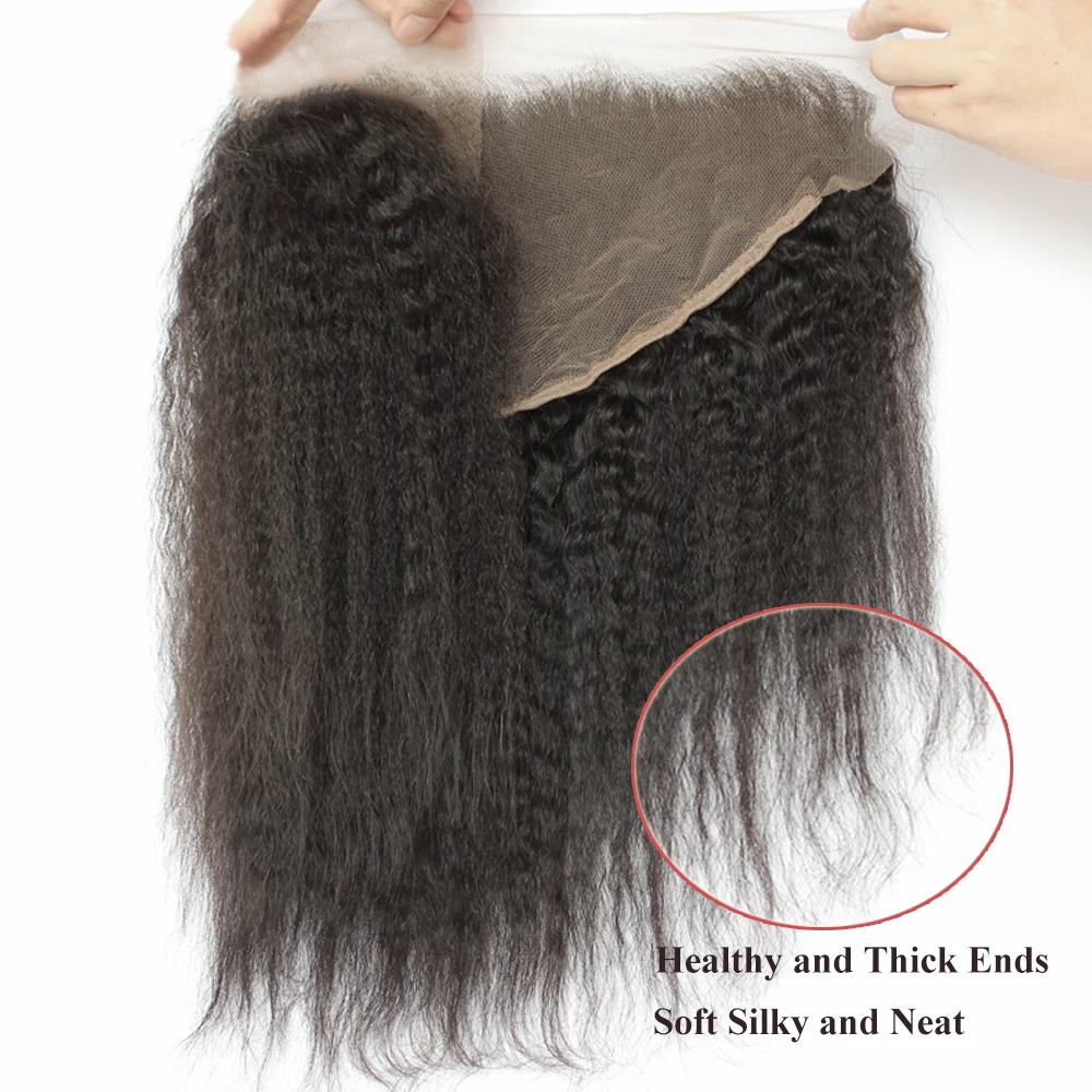 13x4 Kinky Straight Lace Frontal Human Hair PrePlucked With Baby Hair Free/Three Part Only Lace Frontal Kinky Straight For Women