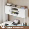 White L Shaped Office Desk, Farmhouse Home Office Desk with Fabric File Drawers and Power Outlet, Corner Gaming Desk with LED 5