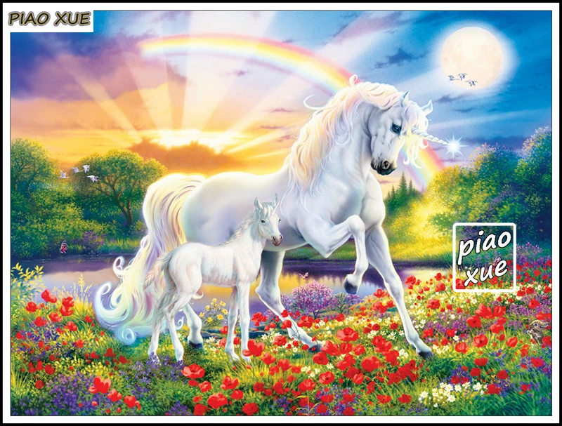 妖精の王女とユニコーンダイヤモンド絵画アート魔法の森の城モザイク