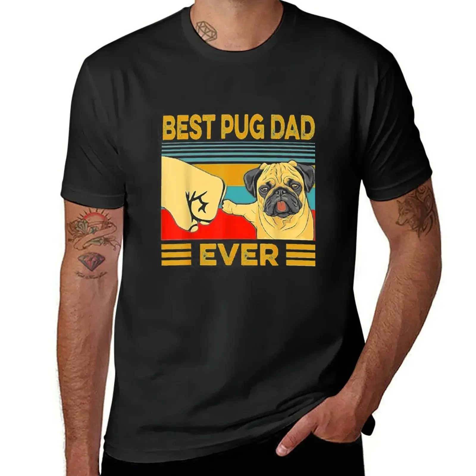 

Best Pug Dad Ever Retro Vintage T-shirt quick-drying tees anime Men's clothing