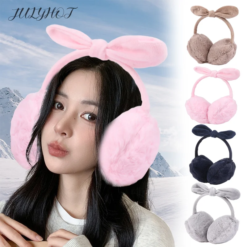 

Thermal Soft Plush Earmuffs Winter Bunny Ears Bow Thicken Ear Warmer Outdoor Sports Cold Protection Adjustable Ear Cover