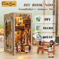 CUTEBEE DIY Book Nook Dollhouse Booknook with Touch Light Dust Cover Bookshelf Insert for Decor Gift Antique Shop of Grandfather 2