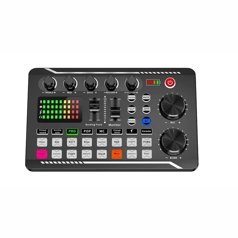 F998 라이브 사운드 카드 및 오디오 인터페이스, DJ 믹서 효과 및 음성 체인저, 블루투스 스테레오 오디오 믹서, 유튜브 스트림용