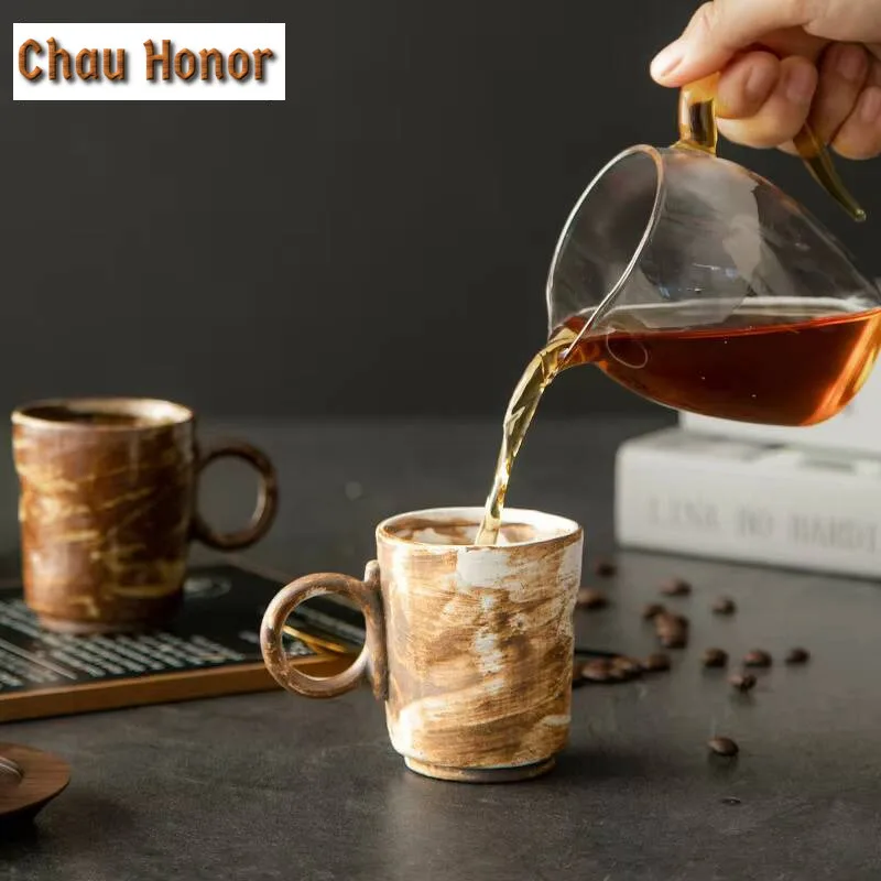 150ml Retro Rough Pottery Mug Creative Handmade Ceramic Kiln Transformed Water Cup Gradient Cup Hand Washed Floral Coffee Cup