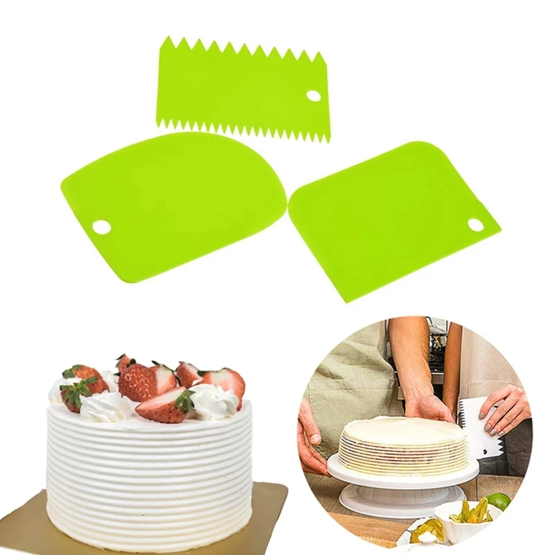 3Pcs/Set Cake Pizza Side Scraper Decorating Cutter Smoother Fondant Kitchen Tool 