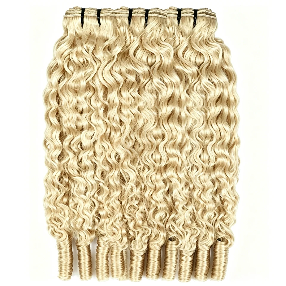 Phashion Burmese Curly 1/3 Pacchetti # Extension di capelli vergini ondulati colore 613, ricci e voluminosi, 100% capelli umani per donna, offerte speciali - immagine 2