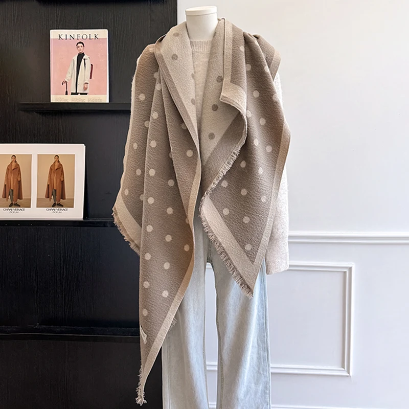 2025 Luxury Brand Women's Cashmere Scarf - Winter Warm Tasseled Striped & Polka Dot Printed Pashmina Shawl, Foulard & Poncho