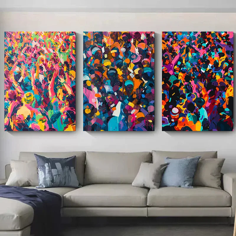 

Декоративные картины для комнаты, Настенный декор, одежда для людей разных цветов, волнующая толпа, картины для интерьера, холщовая печать