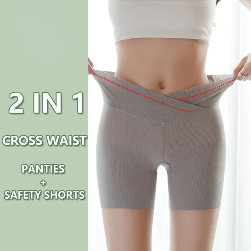 Ice Silk High Waist Cross Waist Safety Shorts Summer Seamless Thin Plus Size Women Panties Slimming Boxers for Women