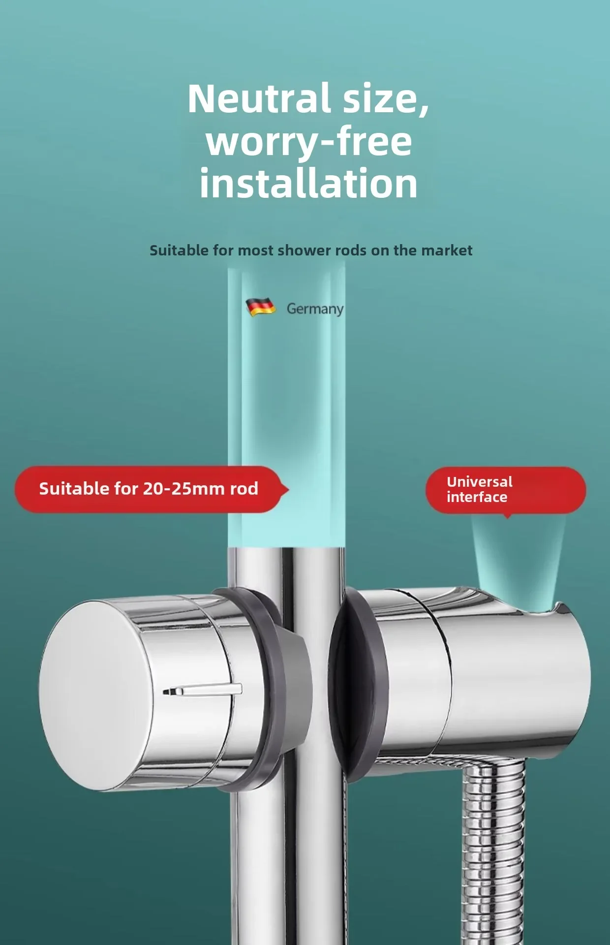 Description Picture 3 of item1pc Universal Shower Head Holder Adjustable 18~25mm ABS Chrome Shower Rail Holder Bathroom Accessories Shower Mounting Brackets