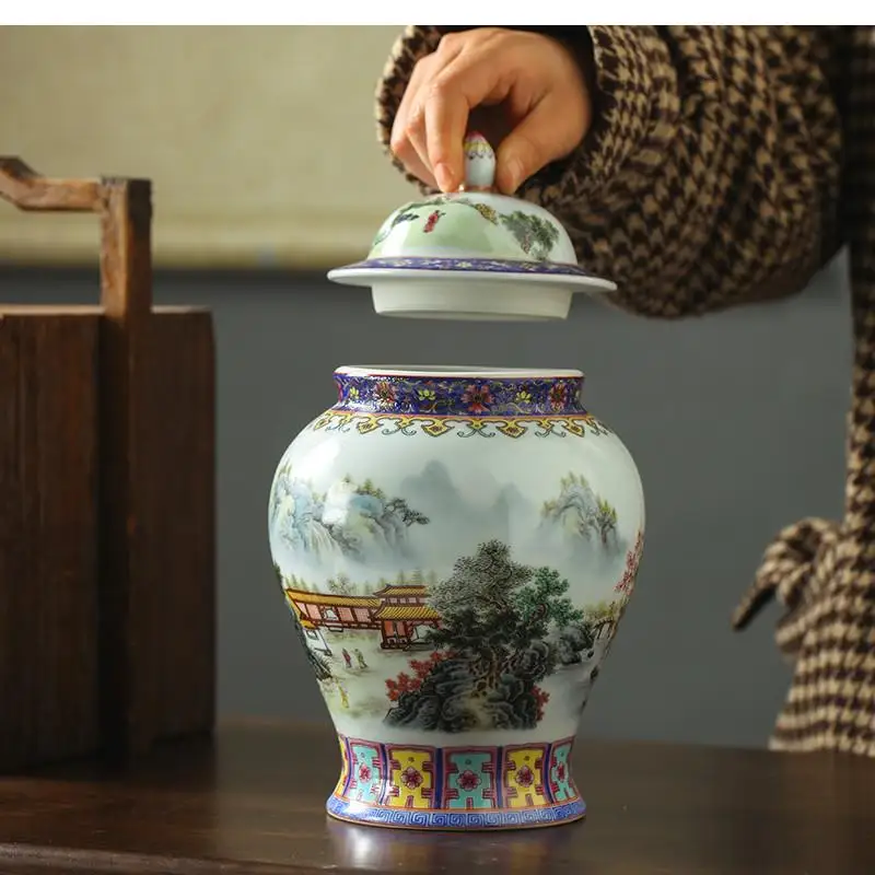 Ceramic Tea Tins Grain Dispenser with Lid Coffee Bean Candy Jar Moisture-proof Sealed Box Kitchen Storage Container