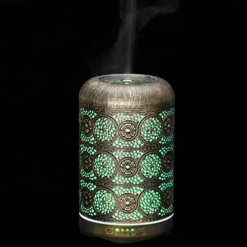 금속 아로마테라피 기계 260ml 에센셜 오일 디퓨저 공기 가습기 7색 야간 조명 자동 꺼짐 타이머 사무실 침실용
