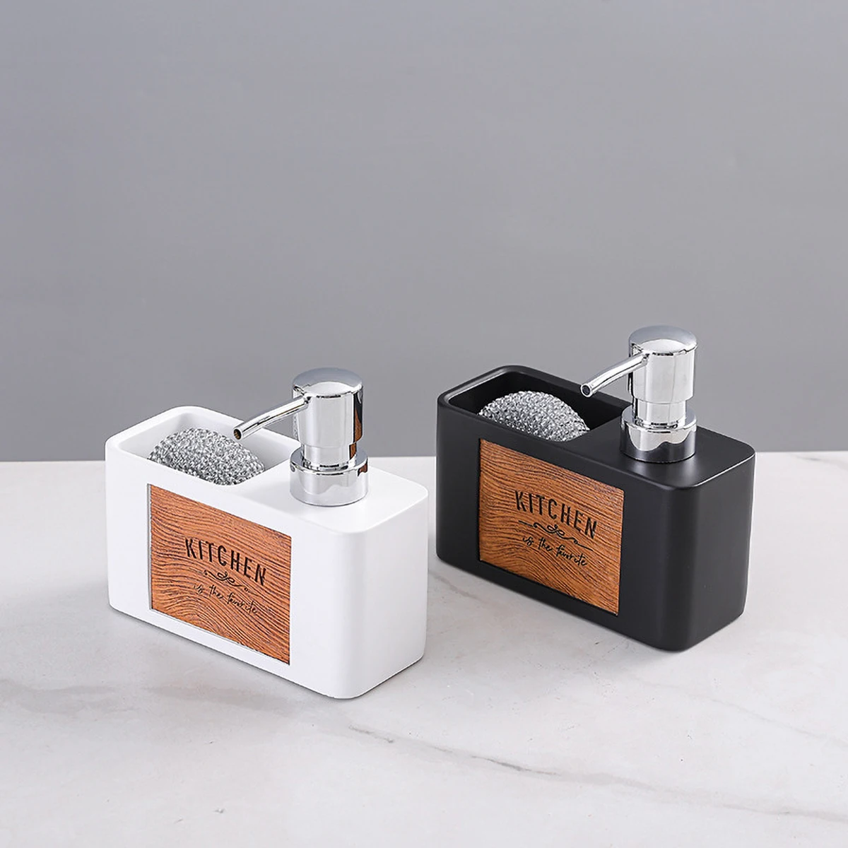 Mercury - free Resin Soap Dispenser with Scouring Pad Kitchen Dishwashing Liquid Press Bathroom Hand Soap Dispenser