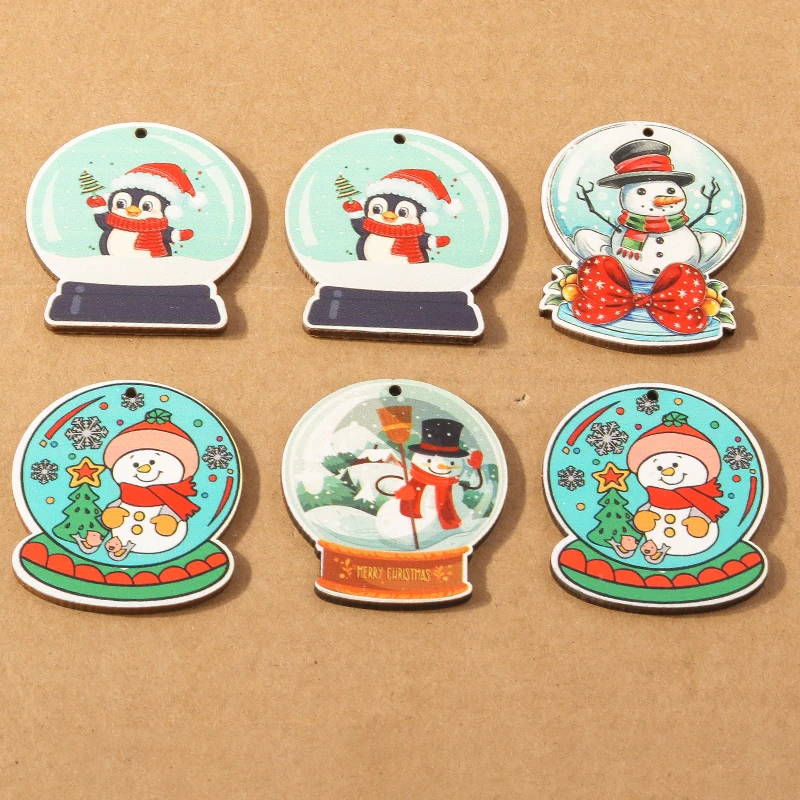 

10pcs Cute Wood Snowman Charms Christmas Pendants Charm for Jewelry Making Earrings Necklace DIY X'mas Gifts Supplies