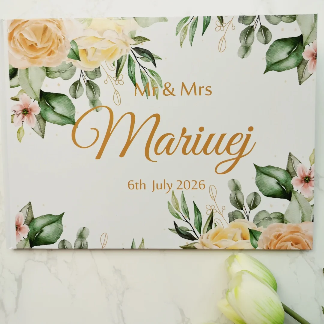 Personalized Yellow Flowers Wedding Guest Book White 38 Sheets Alternative for Wedding Decoration A4 Message Book