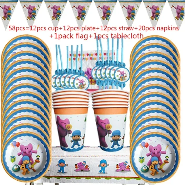 Cartoon Birthday Decorations Balloons Set Disposable Tableware Cake Topper Tablecloth Party Favor for Kids Baby Shower Supplies