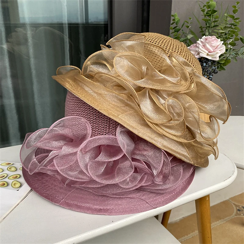 Chapeau Femme été Large Bord En Organza - Anti-UV, Pliable (pour Mariage, Plage, Jardinage)