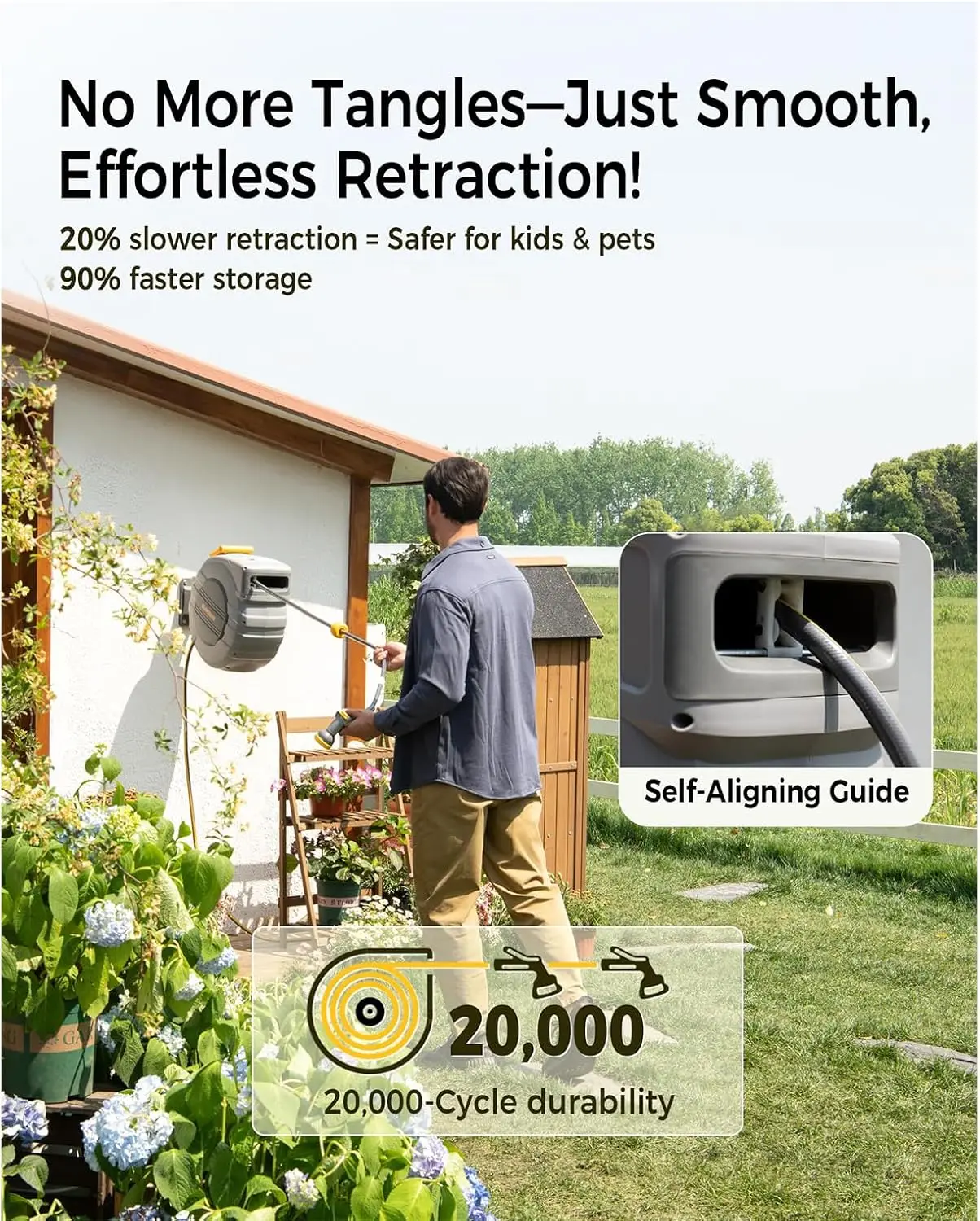 Retractable Garden Hose Reel 5/8 in x 100 ft Upgraded UV Resistant Heavy Duty Automatic Hose Reel Wall Mount 3/4 in Brass