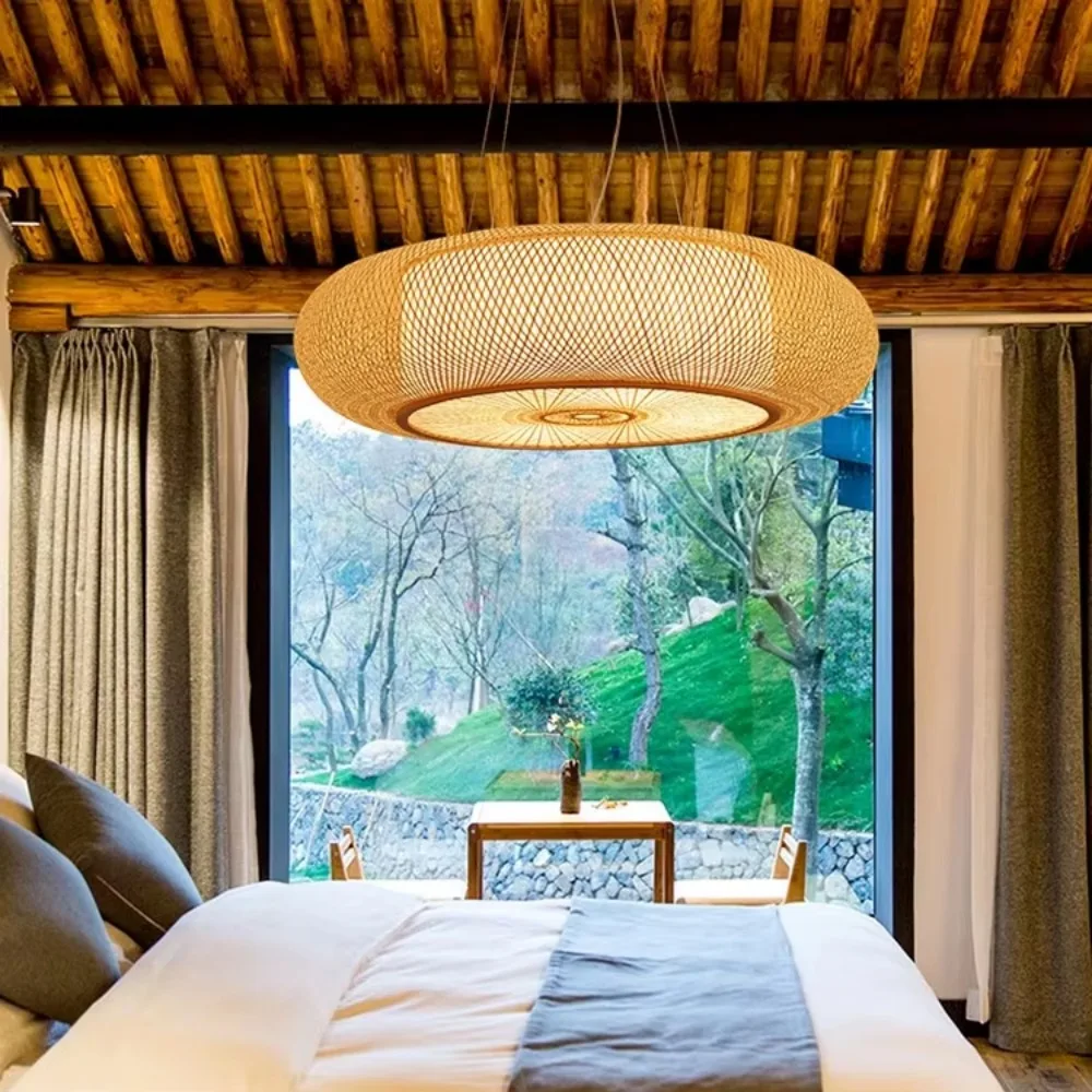 Round Natural Handmade Retro Classics Wicker Hand-woven Bamboo Pendant Light Rattan Pendant Light Bamboo Hanging Lampshade