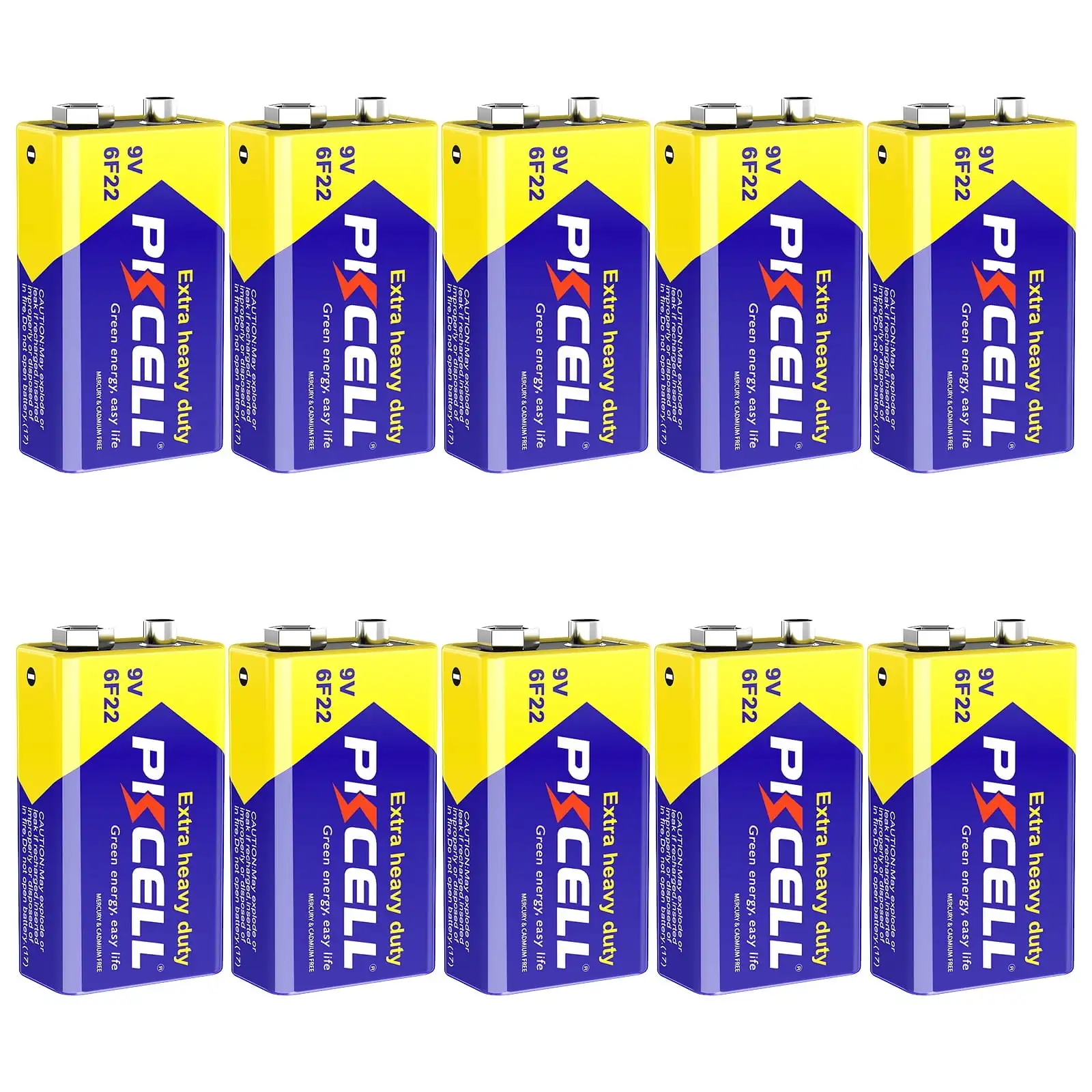 6F22 9V Heavy Duty Battery Long-lasting Carbon Zinc Batteries for Detectors and Electronics 10PCS PKCELL