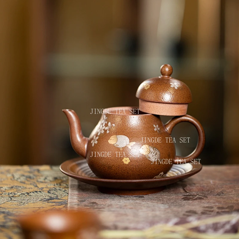 Ceramic Non Hot Hand Tea Maker Kung Fu Tea Chinese Retro Hand-held Teapot Household Small Capacity Teapot Drinking Utensils
