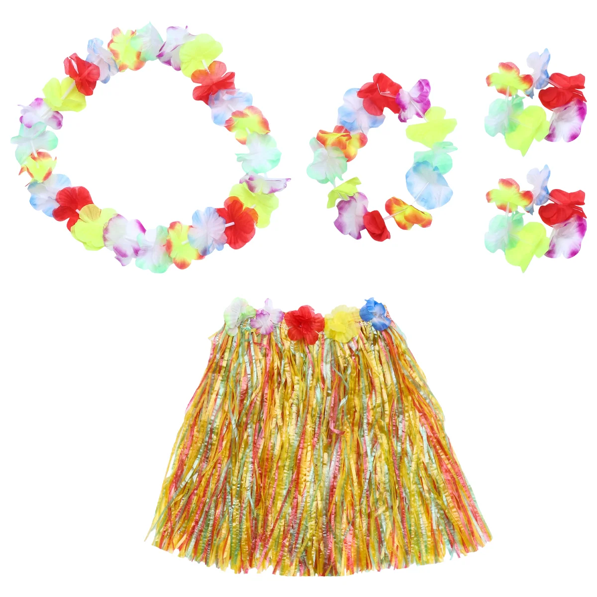 

Комплект из юбки в гавайском стиле, искусственный цветок, головной убор, браслеты, подвесная гирлянда, аксессуары для костюма (красочные)