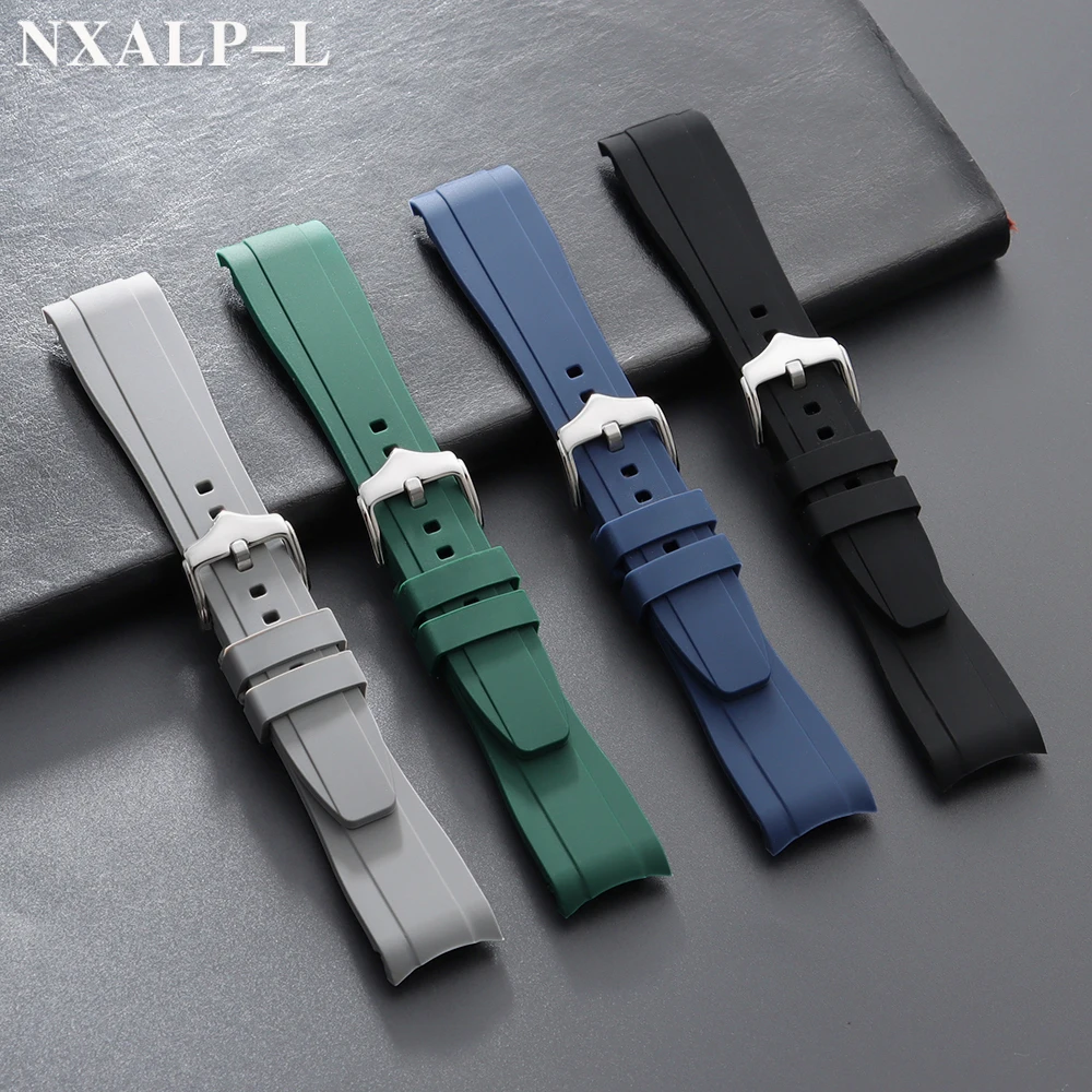 Enhanced Rubber Strap Silicone Watch Band - Waterproof Sport Bracelet with Curved End Design
