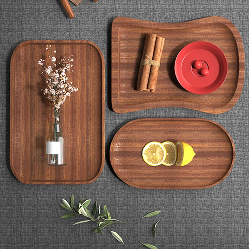 Dessert Plate Tea Tray Wooden Serving Tray Tableware Round Walnut Color Japanese Wood for Breakfast Bread Creative Tea Saucer Coffee Coasters