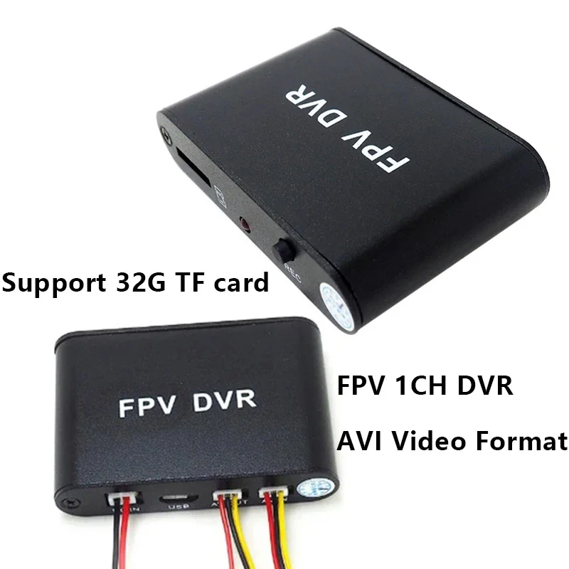 Module DVR FPV 1CH SD – enregistreur vidéo léger pour caméra analogique, avec connecteurs et carte PCBA.