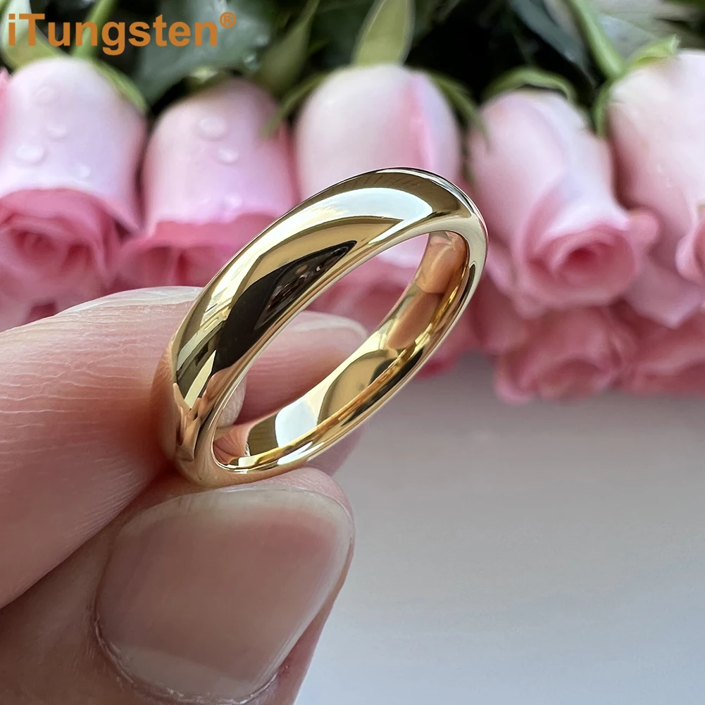 iTungsten 3mm 5mm 7mm Gold Plated Tungsten Finger Ring for Men Women Couple Engagement Wedding Band Fashion Jewelry Comfort Fit 4