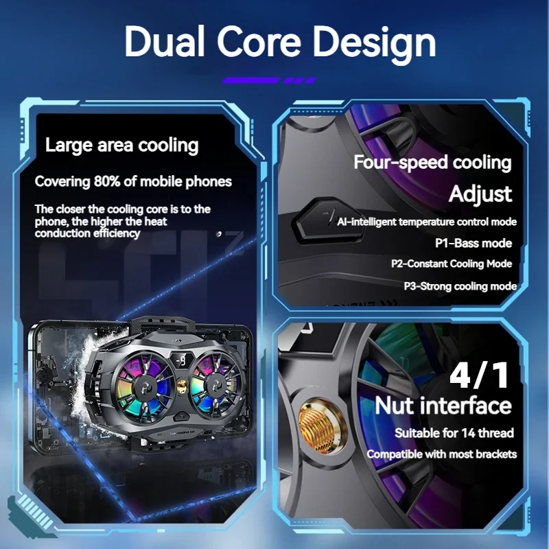 K19 Magnetic Semiconductor Phone CoolerTemp Indicator, Universal for 안드로이드/iOS Phones, Heat Dissipation for Gaming L