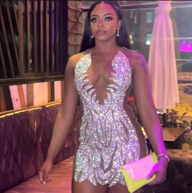 African American Short Prom Birthday Dresses Gillter Sparkly Sheer Mesh Black Girl Evening Cocktail Gown customsized