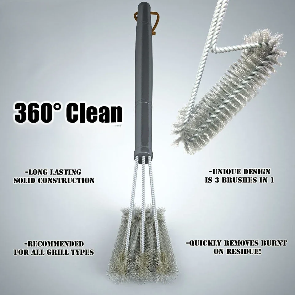 Grill Cleaning Brush 3 Stainless Steel Brushes In 1 BBQ Tool Accessories