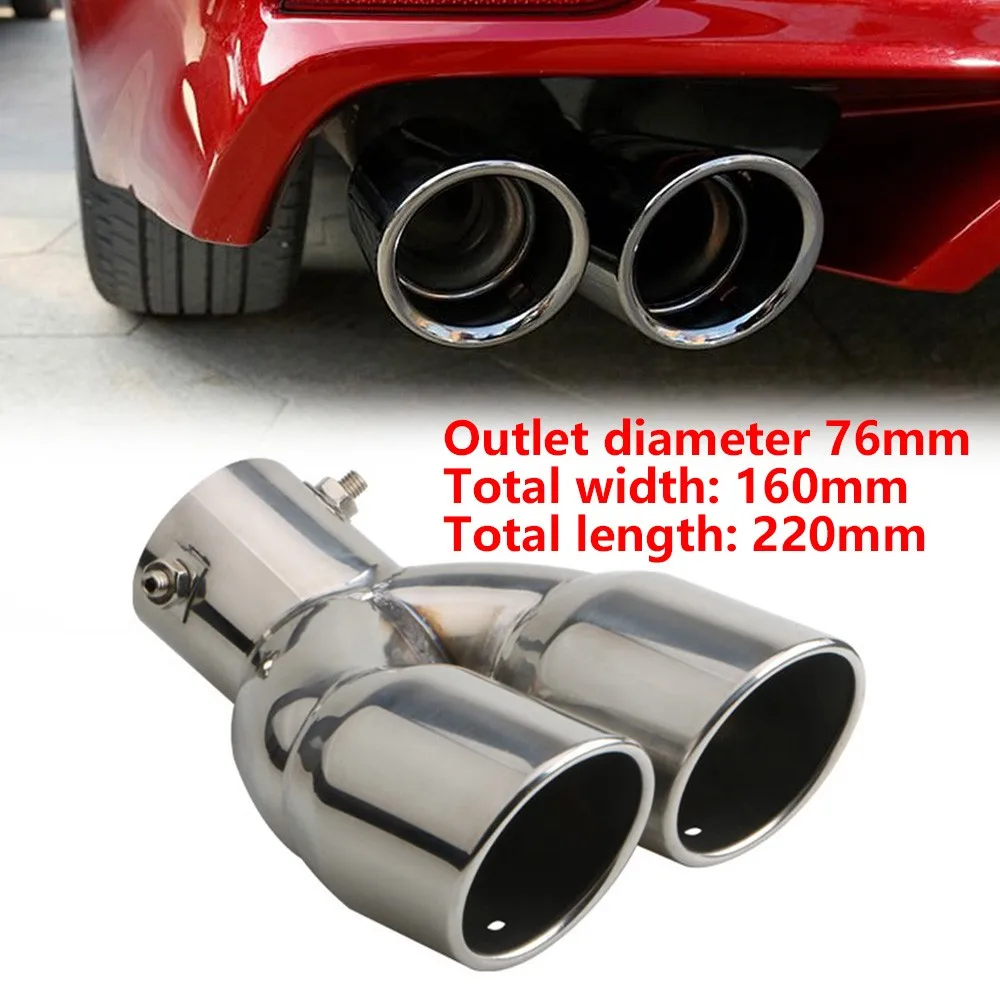 76mm Universal Silver Double Outlet Stainless Steel Chrome Muffler