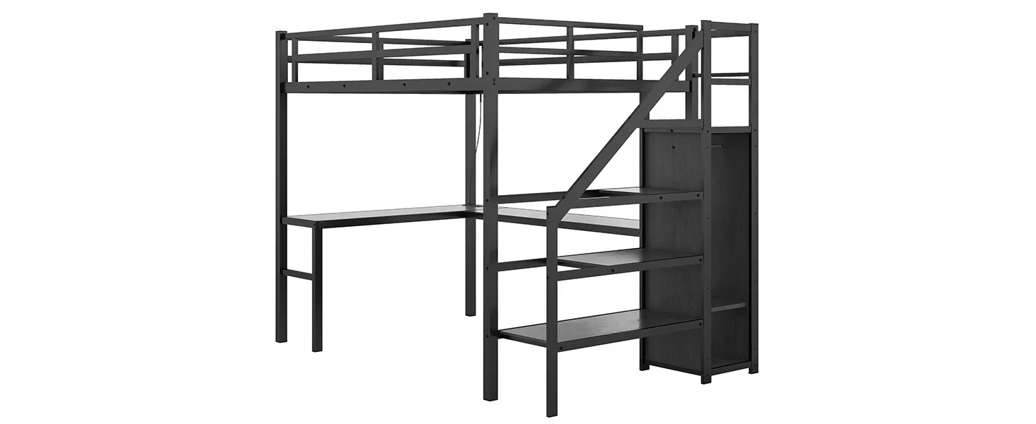 Full Size Loft Bed with Desk