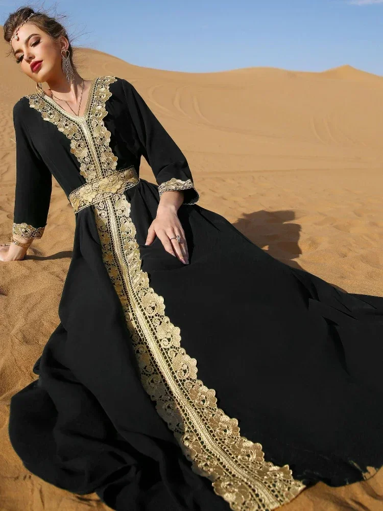 Eid Party Dress For Women Lace Dubai Arab Ramadan Abayas Caftan Kaftan 2026