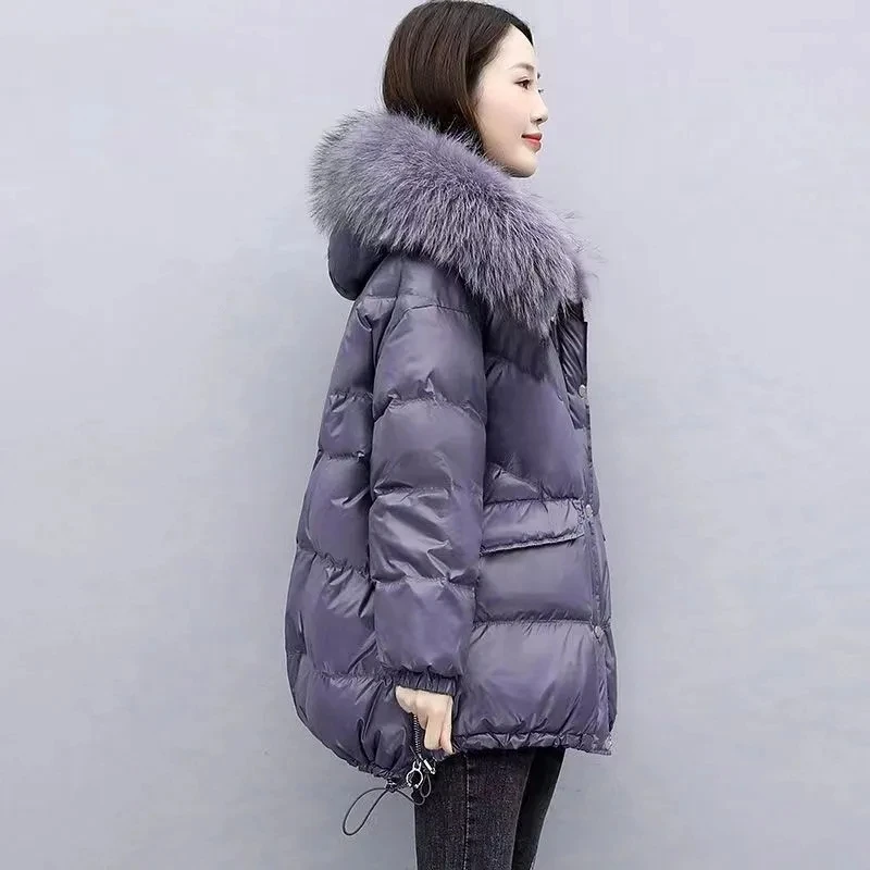 2024 Winter New Warm Down Cotton Jacket With Large Fur collar Hooded Coat Loose Women Thicken Parker Puffer Overcoat Casual wear 5