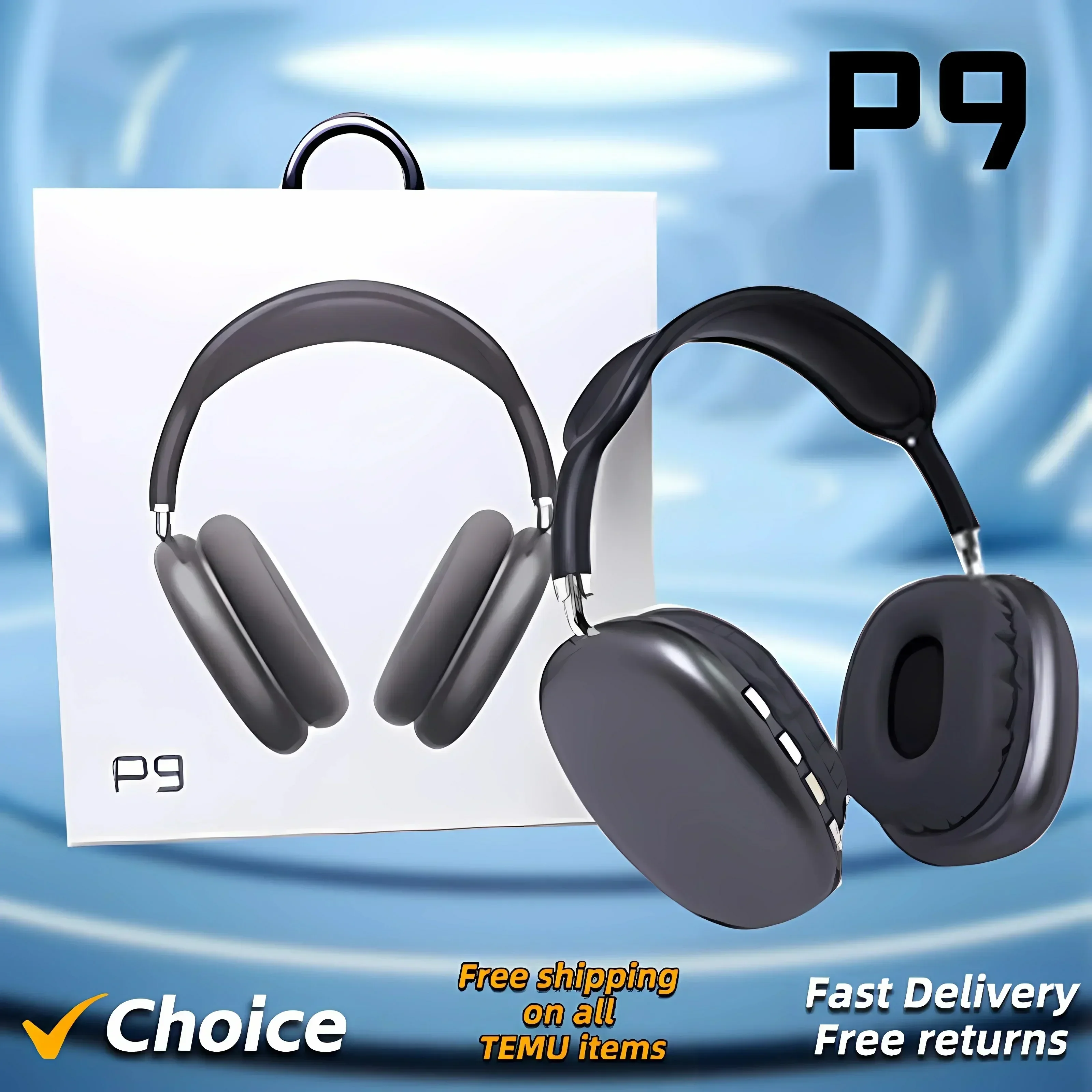 P9 Pro Max Air Max 5.1 Wireless Bluetooth Headphones Noise Cancelling Mic Pods Over Ear Sport Gaming Headset for Any Phone 5Pcs