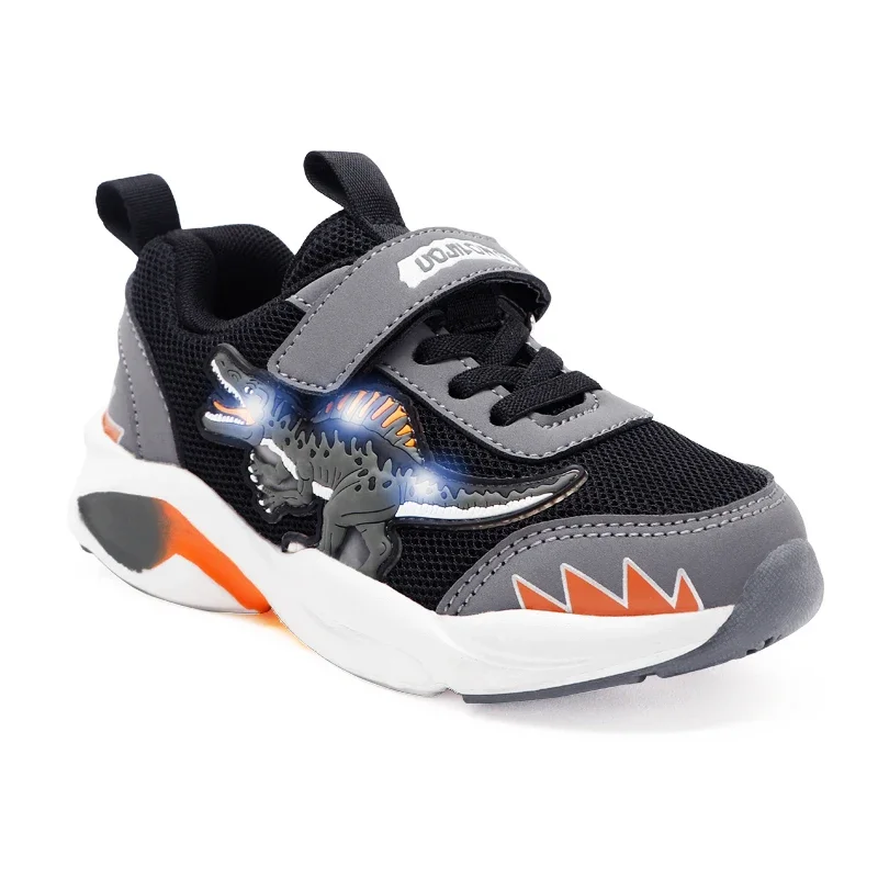 EXDINO Children LED Dinosaur Mesh Autumn Light Up Training Shoes Little Boy Spinosaurus Kids Flashing Sports Sneakers Breathable