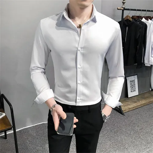 Bright Red Long Sleeve Shirt Men's Fashion Slim Shirts White Blue Gray Men Tops Black Purple Green Dress Camisa Male Chemise