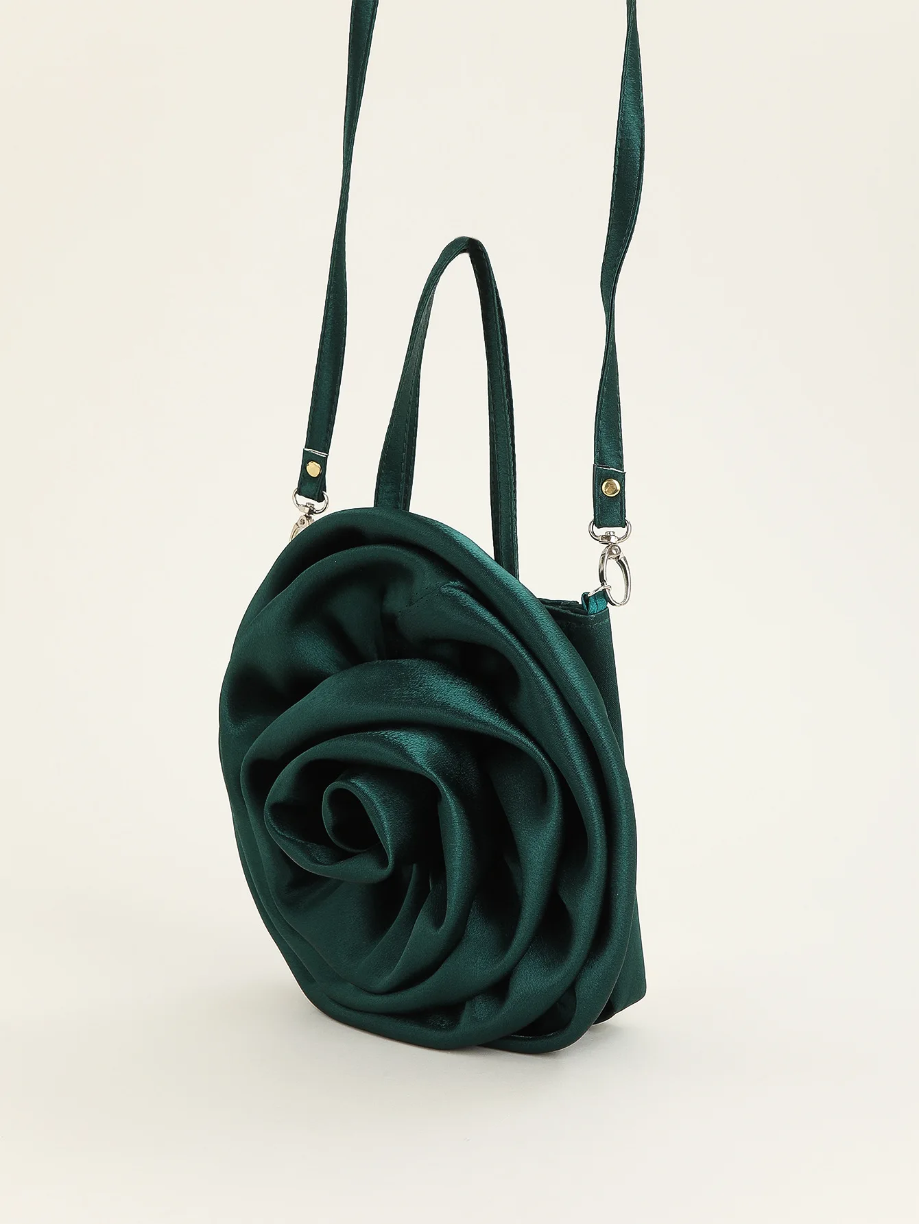 Luxus Rose Handtaschen Design Seide Plissee Blume Umhängetasche Frauen rot Satin runde Abend Geldbörse Hochzeits feier Kupplungen weiblich – Detail 20