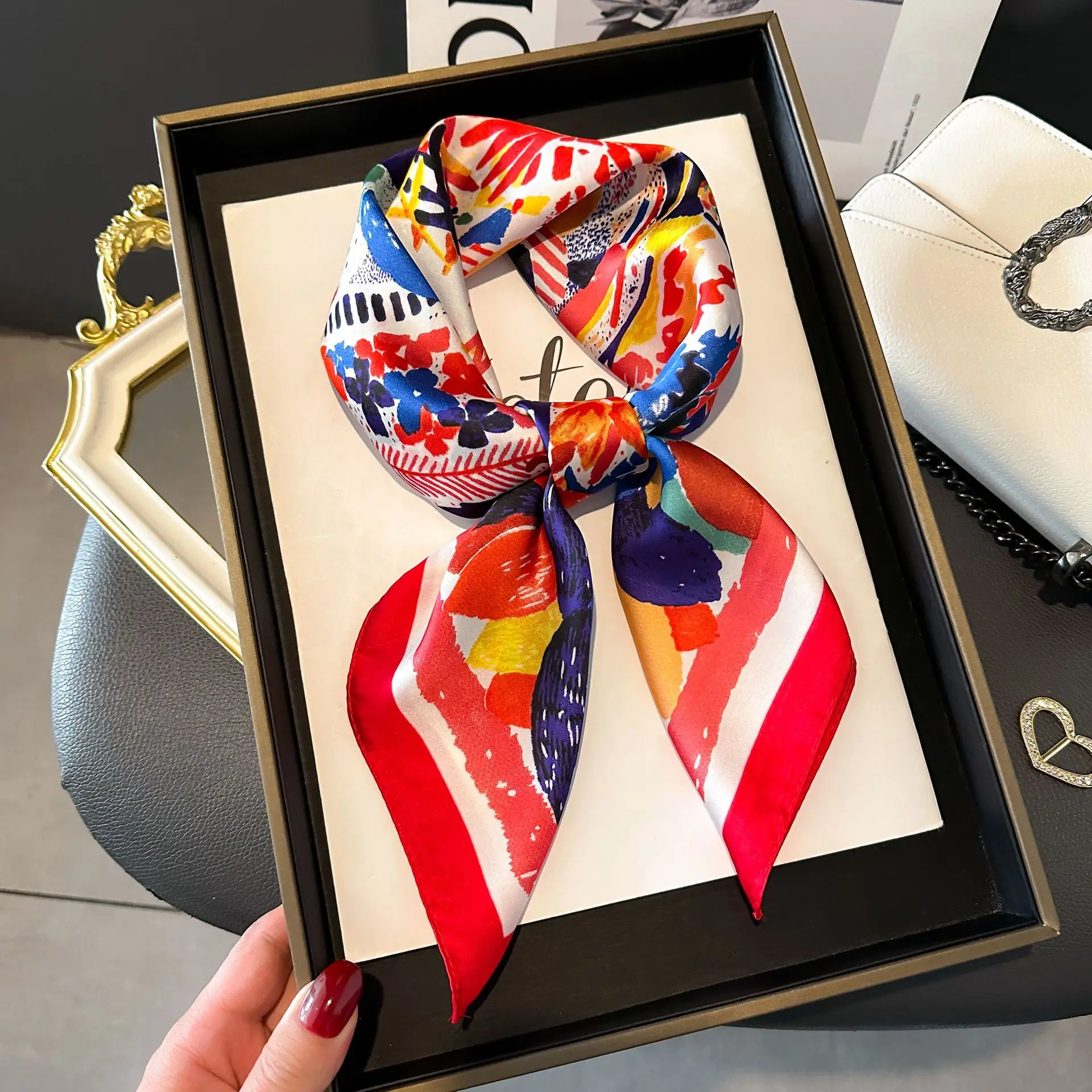 Fashion Print Square Scarf Women's Imitation Silk Scarf Casual Versatile Decoration Small Neck 70CMx70CM printed scarf square scarf women scarves