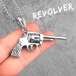 Stainless Steel AK47 Pendant Necklace for Men - Punk Trendy Jewelry Gift (N402 - Revolver - S)