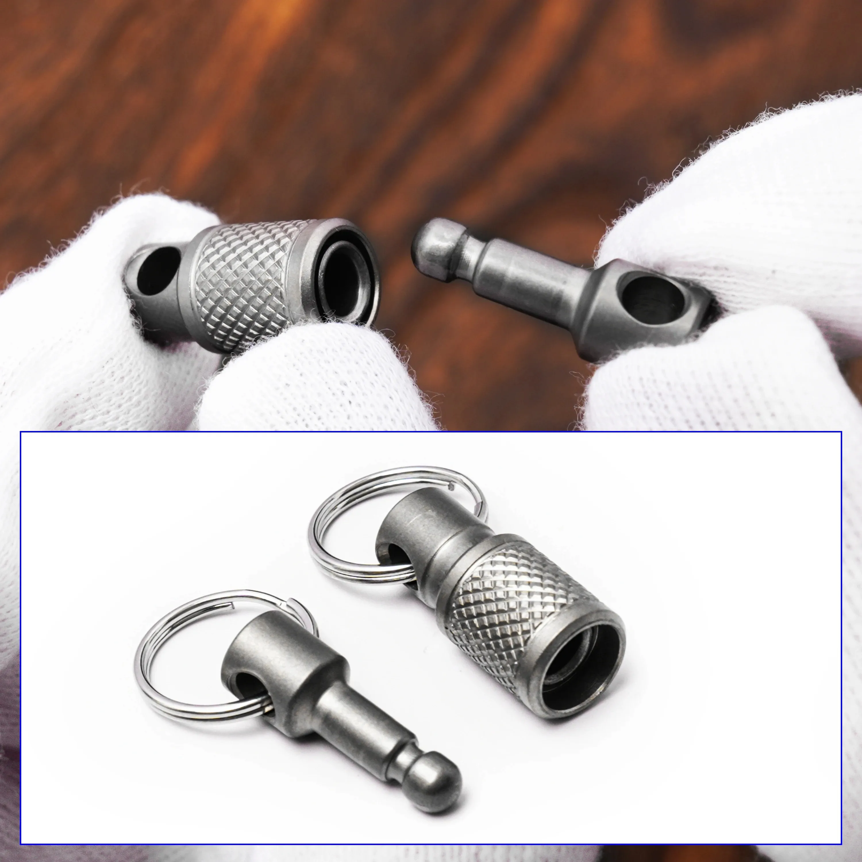 Titanium Alloy Quick Release Double Head Keychain with Removable Mountaineering Buckle