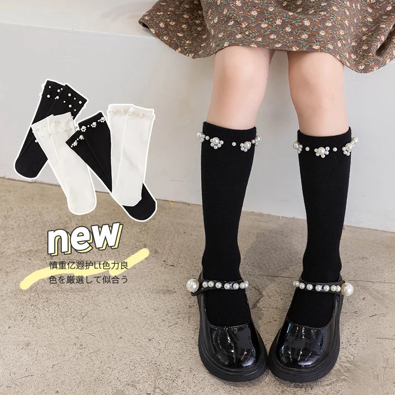 FRCOLOR Chaussettes Medium Tube Coton Avec Perles Et Dentelle Japonaise