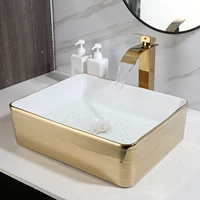 YANKSMART ยุโรปสไตล์ชุดอ่างล้างจานห้องน้ําอ่างล้างหน้า Golden ก๊อกน้ํา Pop Up ท่อระบายน้ํา Combo High-end เซรามิคอ่างล้างหน้าก๊อกน้ําชุด 2