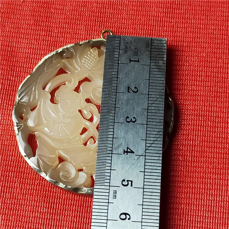 Handicraft old silver bag jade hollow white jade brand patina