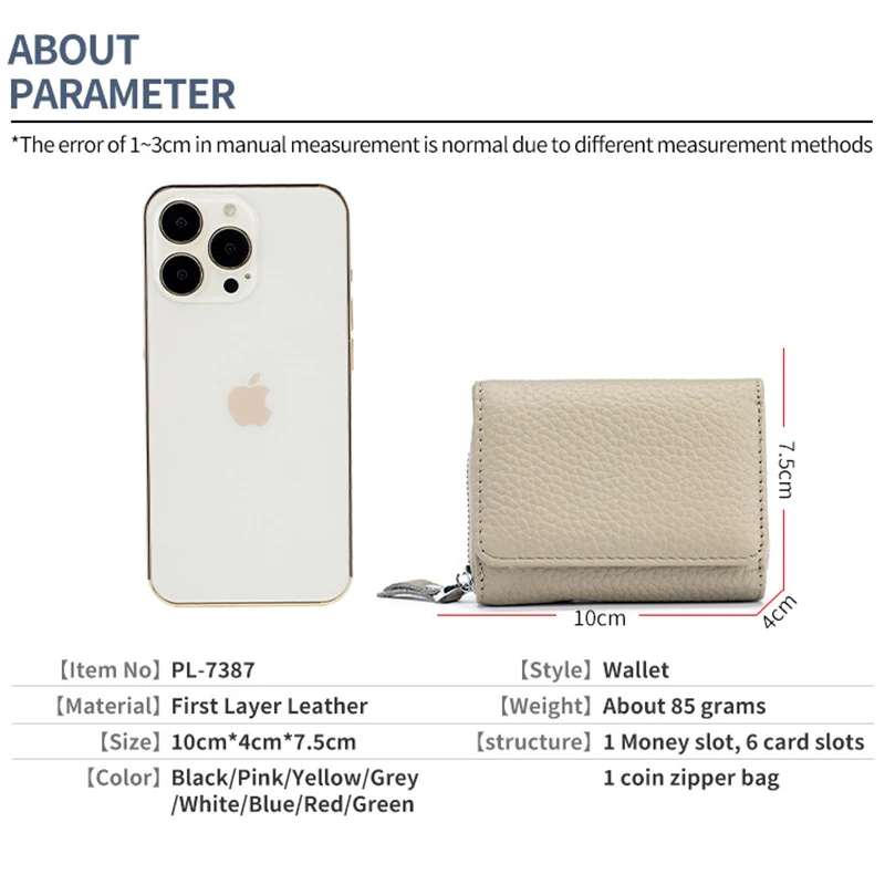 2024 New Women's Short Mini Wallet Coin Purse RFID Blocking Trifold Button Short Purse Ladies Genuine Leather Card Holder Wallet