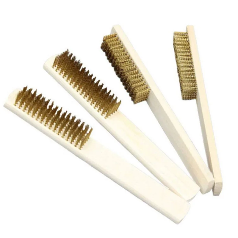 1pcs Wood Handle Brass Wire Copper Brush for Industrial Devices Surface/Inner Polishing Grinding Cleaning 6x16 Row Brushes 3