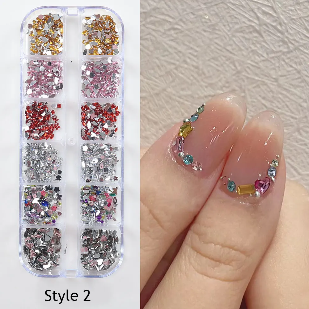12-Grid 3D Crystal Nail Art Rhinestones & Glitter Set